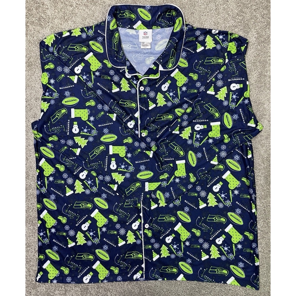 SEATTLE SEAHAWKS Soft Warm Flannel NFL FOOTBALL PAJAMA TOP‎ ADULT XXL